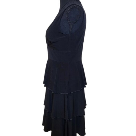 Black Ruffled Peplum V-Neck Mini Dress - Picture 4 of 11